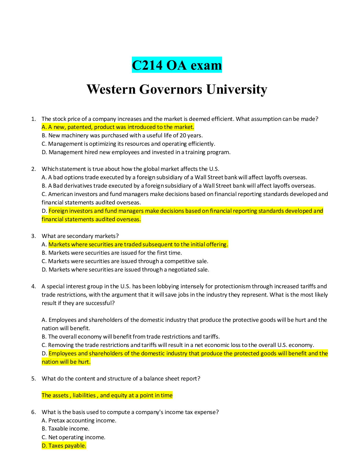 Preview image of C214 OA exam document